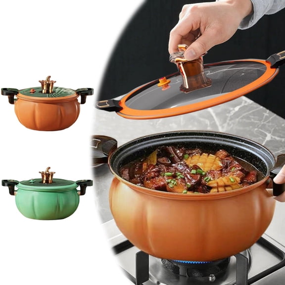 Halloween Pumpkin Non-stick Micro Pressure Pot for kitchen Decoration 8L Multifunctional Pumpkin Soup Pot Household Enamel pot Gas Stove Induction Cooker Universal Stew Pot,Orange