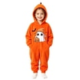 thumbnail image 1 of Halloween Pumpkin Onesie Costume, Flannel Hooded Pumpkin Pajamas with Ghost and Black Cat Print, Oversized Jumpsuit Fit for Halloween Party, Cozy Loungewear and Sleepwear, 1 of 7