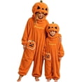 thumbnail image 1 of Halloween Pumpkin Onesie Family Matching Pajamas, Plush Snug Hooded Jumpsuit One Piece Loungewear,Soft Plush Fleece Jack-o'-Lantern Sleepwear with Hood & Pockets, 1 of 9