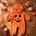 thumbnail image 1 of Halloween Pumpkin Onesie Long Sleeve Romper For Boys Girls Plush Hooded Jumpsuit One Piece Loungewear Costume Orange 05 12-18 Months, 1 of 6