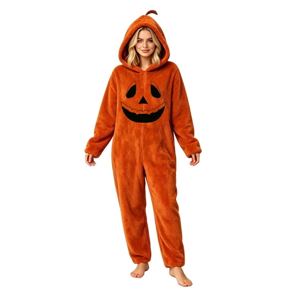Halloween Pumpkin Onesie Pajamas, Halloween Cute Ghost Plush Hooded for Adults, Cozy Loungewear for Parties and Movie Nights, Style12# XXL