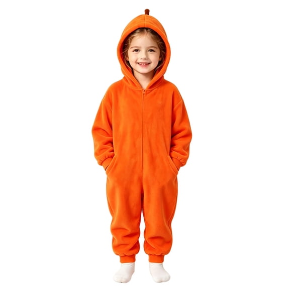 Halloween Pumpkin Onesie Pajamas, Soft Flannel Hooded Jumpsuit with Ghost Print, Oversized Fit Cozy Loungewear for Halloween Party, Trick or Treat and Seasonal Sleepwear