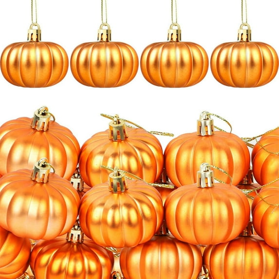 Halloween Pumpkin Ornament Balls 12 Piece Set Printed Matte Holiday Decor - Plastic Material Multiple Hanging Uses Christmas Tree Decoration(Orange)