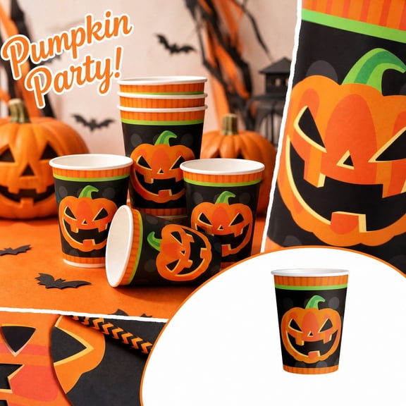 Halloween Pumpkin Paper Cups 9 oz Disposable Party Drink Cups for Halloween Theme Gatherings Tableware Supplies Pack