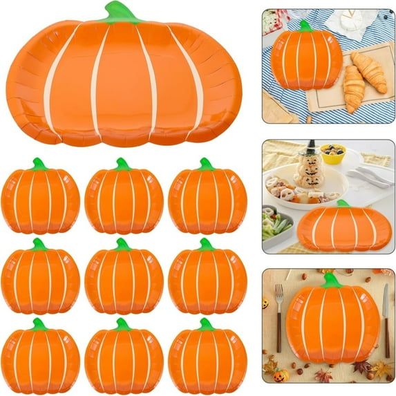 Halloween Pumpkin Paper Plates, Disposable Plates Halloween Party Tableware Halloween Orange Dinner Plates for Halloween Holiday Dining Kitchen Party Supplies, 25 Count, 9.05x9.25"