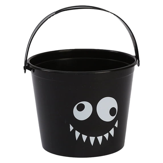 Halloween Pumpkin Party Bucket - Black - Hard Plastic Jack-O'-Lantern Candy Pail for Trick-or-Treating or Event Displays