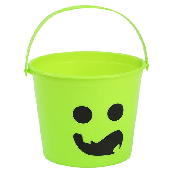 Halloween Pumpkin Party Bucket - Green - Hard Plastic Jack-O'-Lantern Candy Pail for Trick-or-Treating or Event Displays