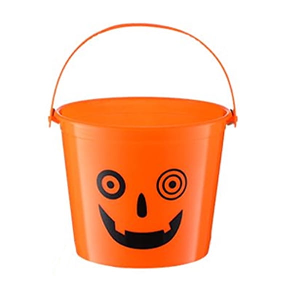 Halloween Pumpkin Party Bucket - Orange - Hard Plastic Jack-O'-Lantern Candy Pail for Trick-or-Treating or Event Displays