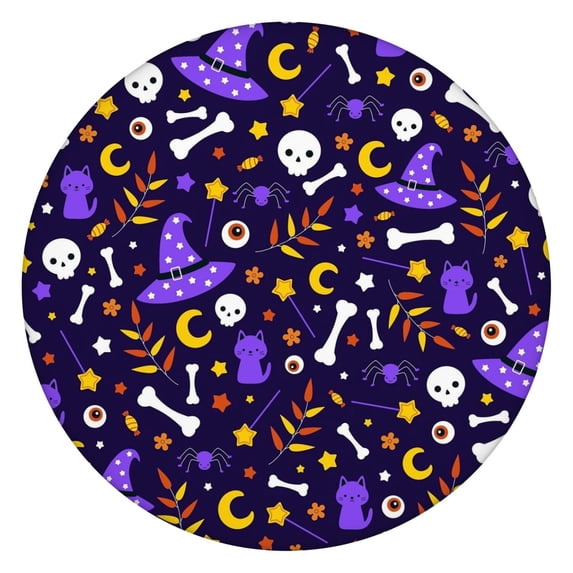 Halloween Pumpkin Party Elastic Tablecloth for Round Table 52 Inch - Fitted Washable Dining Kitchen Spooky Decor