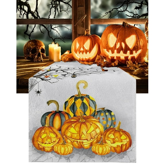 Halloween Pumpkin Party Festival Table Runner Kitchen Table Flag Tablecloth Holiday Printed Table Cover