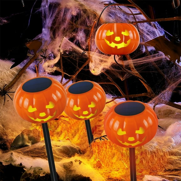 Halloween Pumpkin Pathway Lights,Solar Pre-lit Jack-O-Lanterns Pathway Markers Stake Waterproof for Path, Yard, Lawn, Garden, Landscape Halloween Party