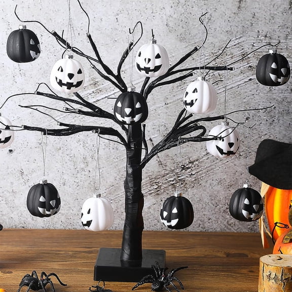 Halloween Pumpkin Pendant 12pc Plastic Hanging Ornament Black Mini Tree Party Decor by MPOISVA