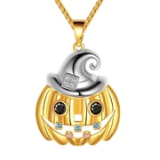 Halloween Pumpkin Pendant Necklace, 18K Gold Plated Wizard Witch Hat Ghost Halloween Cosplay Party Statement Jewelry Gift for Women