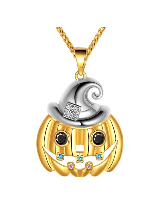 Halloween Pumpkin Pendant Necklace, 18K Gold Plated Wizard Witch Hat Ghost Halloween Cosplay Party Statement Jewelry Gift for Women