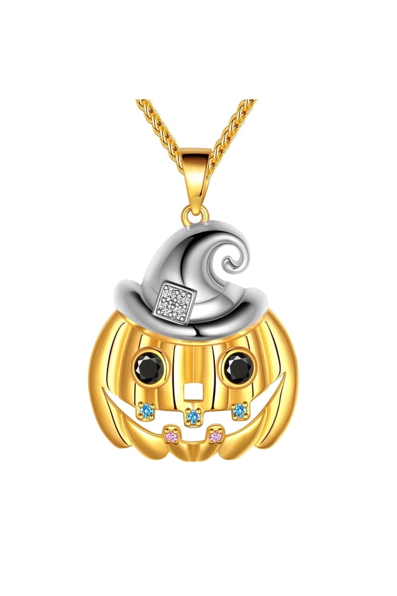 Halloween Pumpkin Pendant Necklace, 18K Gold Plated Wizard Witch Hat Ghost Halloween Cosplay Party Statement Jewelry Gift for Women