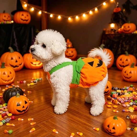 Halloween Pumpkin Pet Costume, Adjustable Washable Dog Cat Outfit with