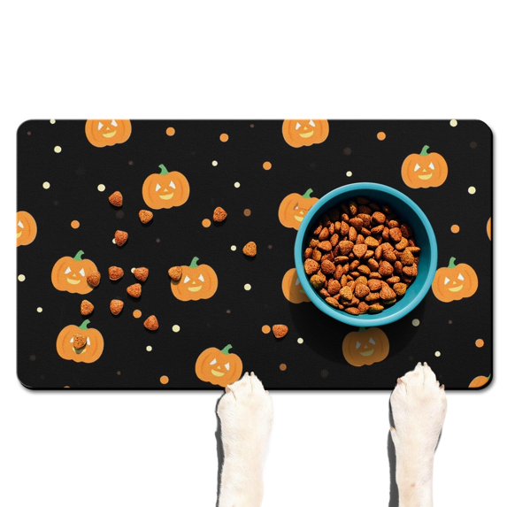 Halloween Pumpkin Pet Food Mat Absobing Durable 17x30 Inch Dog Bowl Mat Ghost Boo Spooky Pet Feeding Mat EcoFriendly Durable Pet Placemat