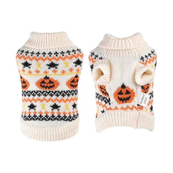 Halloween Pumpkin Pet Sweater XS, Knitted Dog Cat Pullover for 1.5-2kg Small Breeds