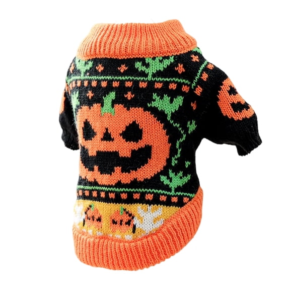 Halloween Pumpkin Pet Sweater for Small Dogs & Cats, 2-Leg Warm Knitwear Costume with Stretchy Collar Party Outfit