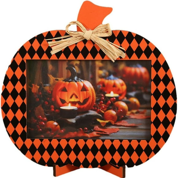 Halloween Pumpkin Photo Frame for Photographs Wooden Pumpkin Picture Frames Decoration Crafts Orange Photo Frames Ornament for Fall Thanksgiving Halloween Party Home