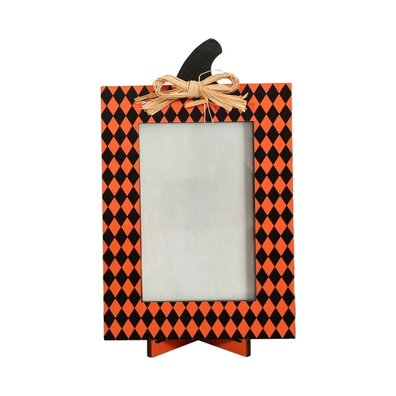 Halloween Pumpkin Picture Frame Rustic Wooden Photo Holder for Fall Thanksgiving Decor Desktop Tabletop Ornament Seasonal Home Party Photo Display Decor, 1Pack A