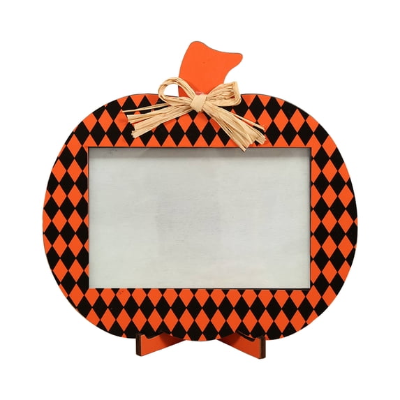 Halloween Pumpkin Picture Frame Rustic Wooden Photo Holder for Fall Thanksgiving Decor Desktop Tabletop Ornament Seasonal Home Party Photo Display Decor, 1Pack D