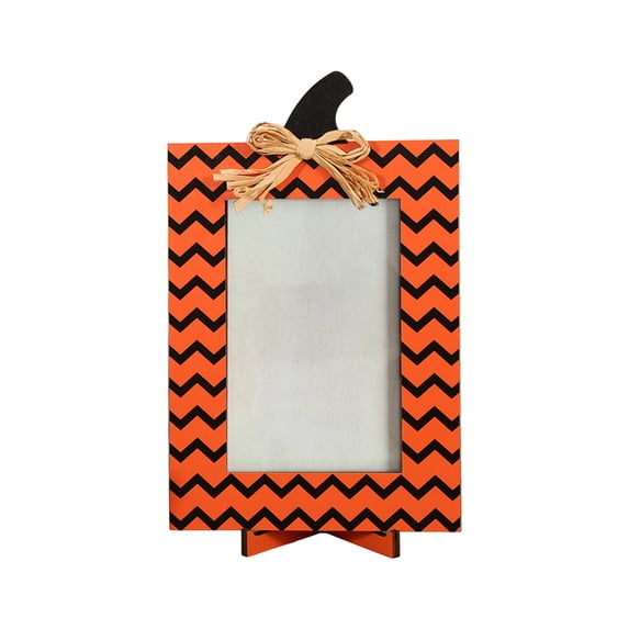 Halloween Pumpkin Picture Frame Rustic Wooden Photo Holder for Fall Thanksgiving Decor Desktop Tabletop Ornament Seasonal Home Party Photo Display Decor, 1Pack B