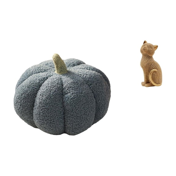 Halloween Pumpkin Pillow Cat Statue Plush Cushion Soft Resin Home Decoration for Sofa Bed Bedroom Shelf