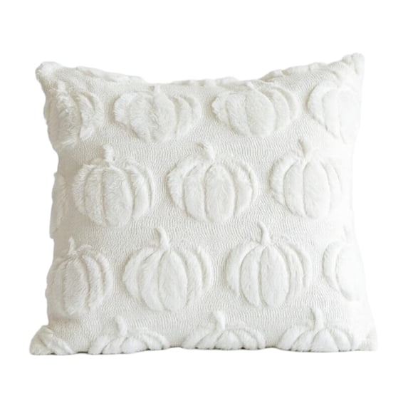Halloween Pumpkin Pillow Cover, Faux Plush Throw Pillow Case, Soft 3D Embossed Decorative Cushion Cover for Couch Sofa Bed Living Room Fall Home Decor, White 18x18 Inch