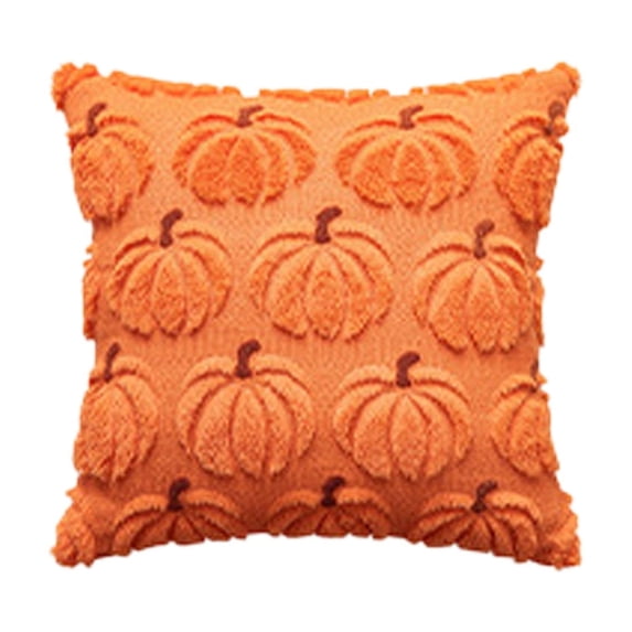 Halloween Pumpkin Pillow Cover Set of 3 Sizes, Embroidered Plush Cushion, Fall Halloween Home Decor for Sofa Bed Lumbar Saffron M