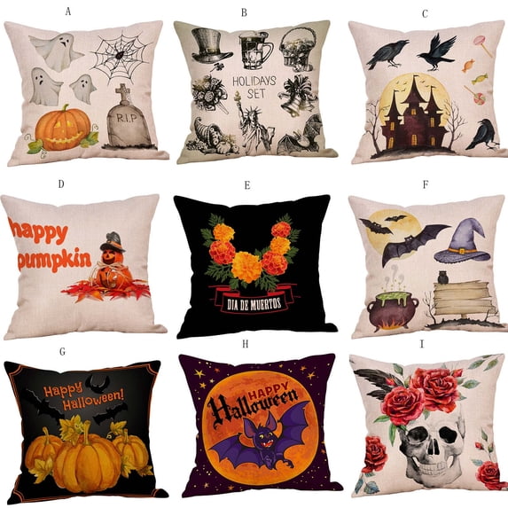 Halloween Pumpkin Pillow Covers by Cotton Linen, Halloween Wearing Witch Hat Throw Pillow Case Decorative Cushion Cover 18鈥欌€檟20鈥欌€?Fall Mapke Leaves Skeleton Crow Pillowcases