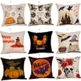 thumbnail image 1 of Halloween Pumpkin Pillow Covers by Cotton Linen, Halloween Wearing Witch Hat Throw Pillow Case Decorative Cushion Cover 18鈥欌€檟23鈥欌€?Fall Mapke Leaves Skeleton Crow Pillowcases, 1 of 2