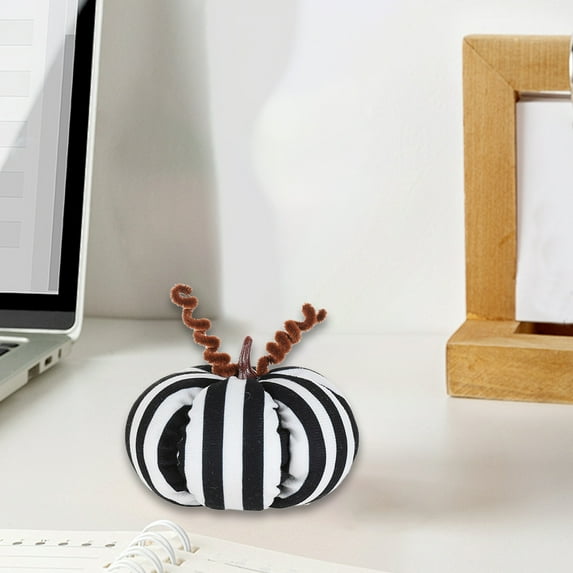 Halloween Pumpkin Pillow Decor Black White Stripe Plush Stuffed 3D Pumpkins Throw Pillows Decorations Indoor for Fall Bedroom Living Room Sofa Thanksgiving Christmas Home Party Decor(4.72*3.54 inch)