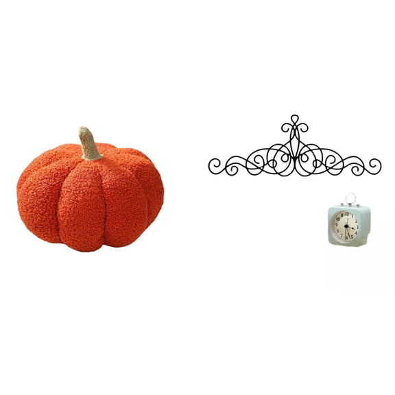 Halloween Pumpkin Pillow Scroll Wall Art Floral Plush Metal Decorative for Home Bedroom Living Room