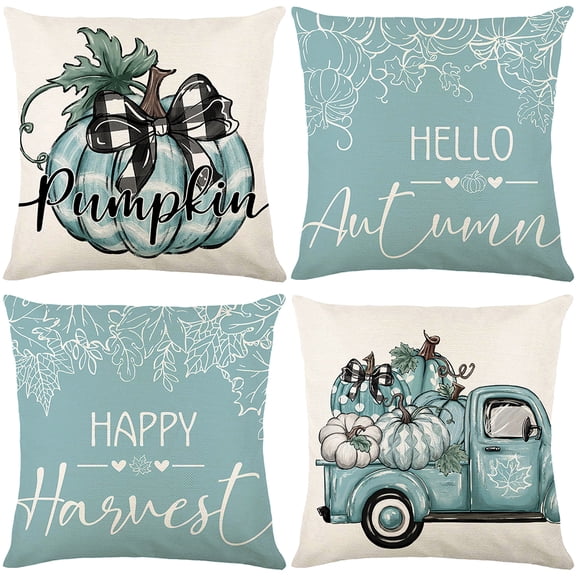 Sanmadrola Halloween Pillow Covers 18" x 18" Set of 4, Invisible Zipper, Pumpkin Pattern Pillowcases for Autumn Thanksgiving Holiday Home Decorations