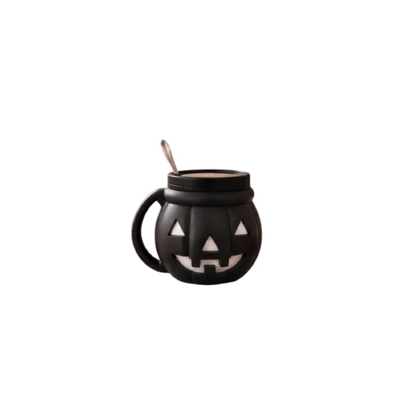 Halloween Pumpkin Pint Holder for Ice Cream Containers, Reusable 3D Printed Cup Sleeve, Jack O Lantern Dessert Holder for Fall Festivals and Seasonal Decorations(NO Spoon,Black)