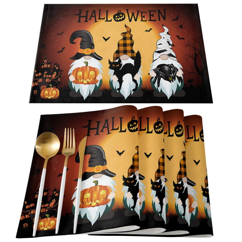 Halloween Pumpkin Placemat, 4 Piece, Orange and Black Buffalo Check