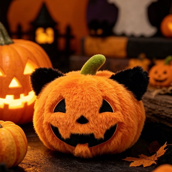 Halloween Pumpkin Plush Doll Soft Jack O Lantern Stuffed Figure, Cute Fluffy Toy Tabletop Holiday Decor Gift