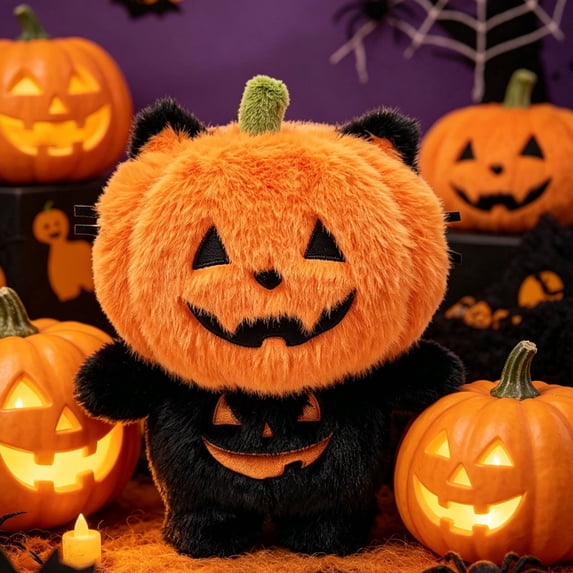 Halloween Pumpkin Plush Doll Soft Jack O Lantern Stuffed Figure, Cute Fluffy Toy Tabletop Holiday Decor Gift