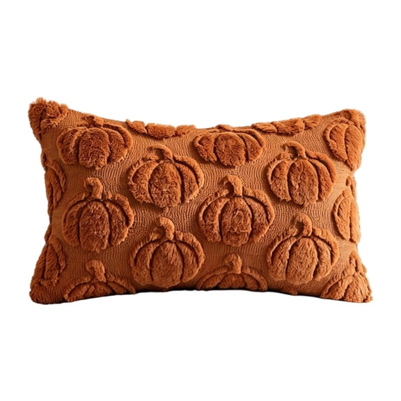 Halloween Pumpkin Plush Pillow, Furry Jacquard Lumbar Support Cushion, Soft Faux Rabbit Hair Throw Pillow for Sofa Bedroom, Autumn Thanksgiving Home Decor, Multiple Sizes Available