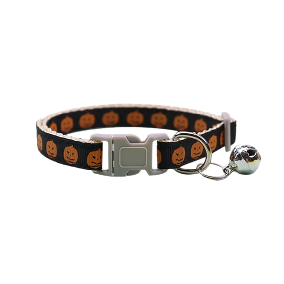 Halloween Pumpkin Print Breakaway Pet Collar with Bell, Soft Imitation Nylon Adjustable Collar, 19–31cm Flexible Neck Accessory for Kittens Dogs Cats Halloween Daily Walking Holiday Photo Decor