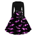 thumbnail image 1 of Halloween Pumpkin Print Dress for Women Vintage Full Skirt Casual Fall Dress Gothic Spooky Holiday Costume, 1 of 3