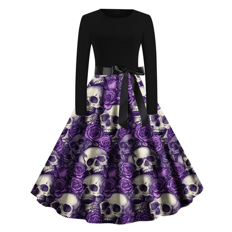 Halloween Pumpkin Print Dress for Women Vintage Full Skirt Casual Fall Dress Gothic Spooky Holiday Costume - Walmart.com Halloween Pumpkin Print Dress for Women Vintage Full Skirt Casual Fall Dress Gothic Spooky Holiday Costume - Walmart.com