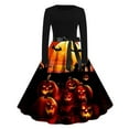thumbnail image 1 of Halloween Pumpkin Print Dress for Women Vintage Full Skirt Casual Fall Dress Gothic Spooky Holiday Costume, 1 of 3