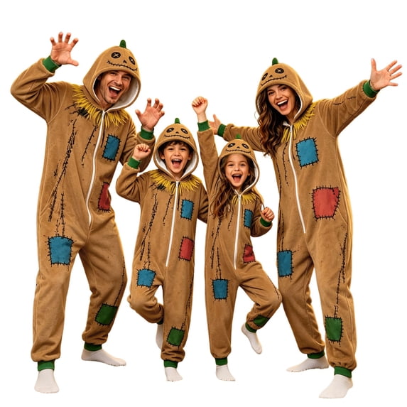 Halloween Pumpkin Print Flannel Hooded One Piece Pajamas Full Zip Long Sleeve Family Matching Loungewear For Holiday Party Daily Home Wear