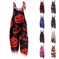 thumbnail image 1 of Halloween Pumpkin Print Jumpsuit for Women, Cute Fall Wide Leg Sleeveless Romper, Fashion Halloween Costumes Multicolor XL, 1 of 6