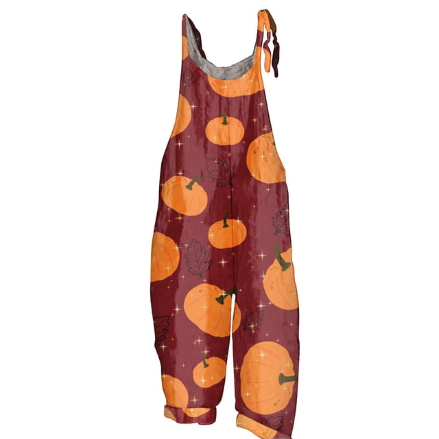 Halloween Pumpkin Print Overalls for Women, Adjustable Straps