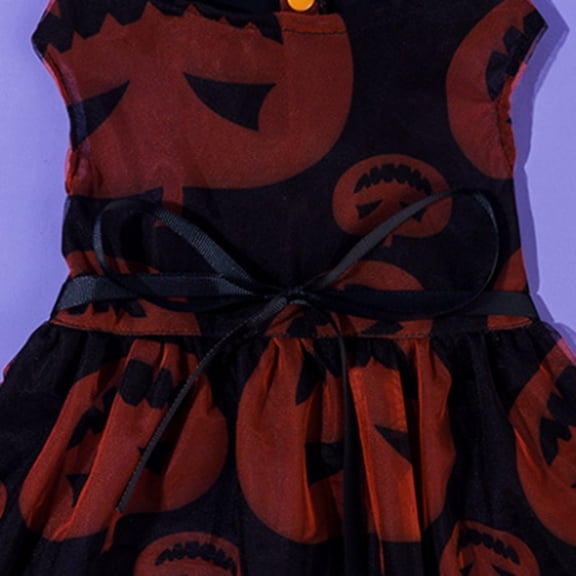Halloween Pumpkin Print Pet Tutu Dress Festive Black Tulle Skirt Cat Small Dog Outfit For Masquerade Parties Daily Outings(Black-Xs)