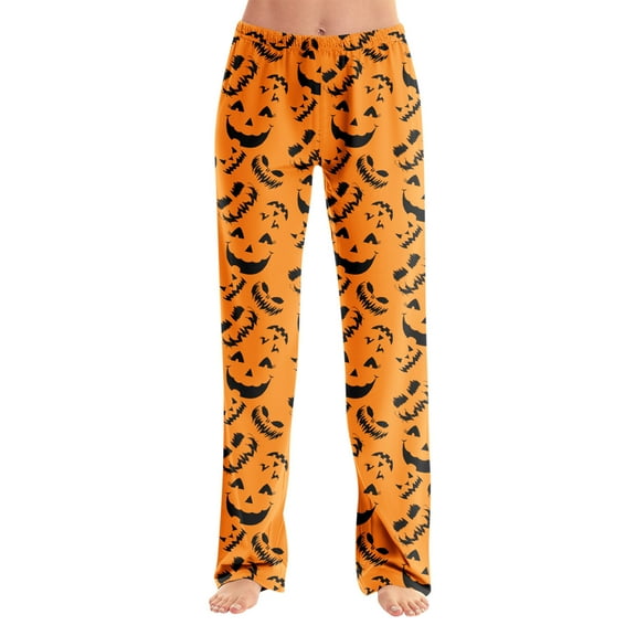 Halloween Pumpkin Printed Pajama Pants for Women, Soft Comfy Elastic Waist Lounge Sleepwear Trousers, Holiday Nightwear,Ginger M