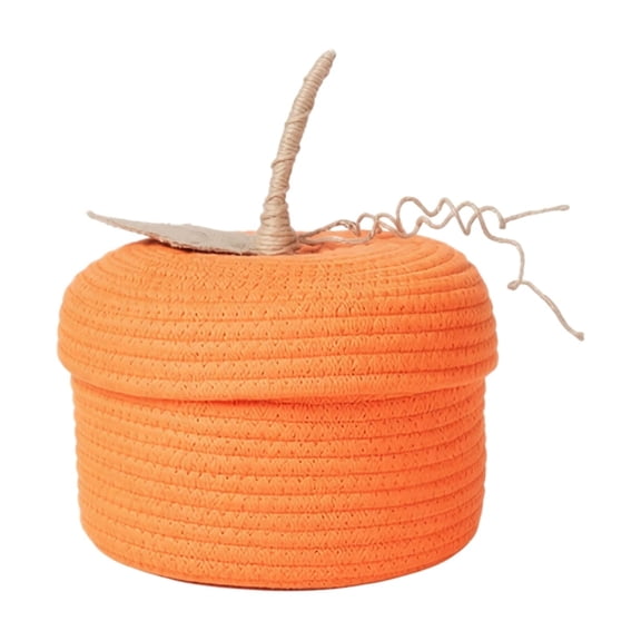 Halloween Pumpkin - Pumpkin Candy Bucket | Empty Rope Woven Baskets | Woven Rope Candy Basket | Pumpkin Basket With Lid | Halloween Trick Or Treat Bucket | Chic Pumpkin Container For Kids, Baby